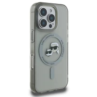 Karl Lagerfeld IML Metal Karl&Choupette Head magnētiskais viedtālruņa apvalks iPhone 16 Pro - melns