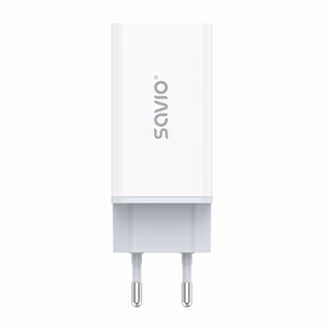 SAVIO LA-07 GaN 65W mains charger, USB, QC4.0+, PD 3.0, balts
