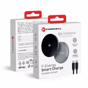 Беспроводное зарядное устройство Forcell F-Energy Smart Charge USB C Qi2 15W совместимо с MagSafe, со съёмным кабелем 1,5 м серебряный