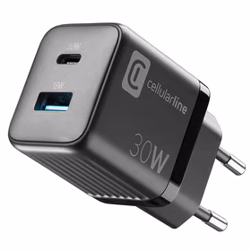 Cellularline Multipower Micro GaN - USB-C & USB-A Power Delivery 30W mains lādētājs (melns)