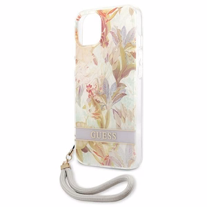 Guess GUHCP13SHFLSU iPhone 13 mini 5.4" violets cietais viedtālruņa apvalks ar ziedu siksniņu
