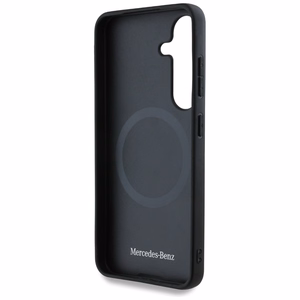 Mercedes Ādas Horizontālas iespiestas izliekumi Magnētiskais apvalks Samsung Galaxy S25 - melns