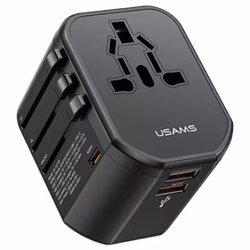 USAMS Adapter siec 2xUSB+1xUSB-C T59 20W 4w1 US/AU/EU/UK melns CC179TC01 (US-CC179) Universal Ceļojuma lādētājs