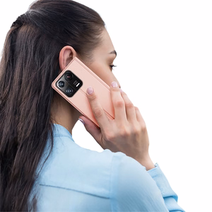 Dux Ducis Skin Pro viedtālruņa apvalks Xiaomi 13 Pro ar kartes turētāju un statīvu rozā