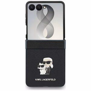 Melns Karl Lagerfeld Saffiano Karl & Choupette Pin vāciņš Samsung Galaxy Z Flip8 tālrunim