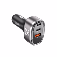 XO auto lādētājs CC61 PD QC 3.0 100W 1x USB 1x USB-C 1x Lightning pelēks