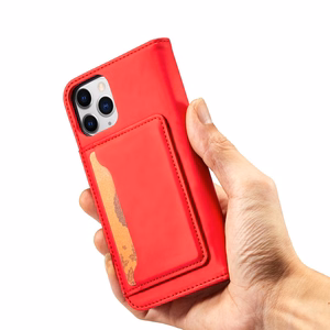 Magnētiskais karšu apvalks iPhone 12 Pro Max maciņš karšu maks karšu turētājs sarkans