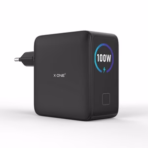 Ceļojumu lādētājs X-ONE ChargeGo GaN ar LCD, 100W, 2x USB C – melns