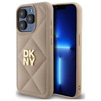 DKNY Quilted Stack Logo viedtālruņa apvalks iPhone 15 Pro - bēšs