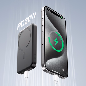 Mini magnētiskais portatīvais lādētājs Joyroom JR-W020 5000mAh USB-A USB-C 20W (melns) + USB-C / USB-C kabelis