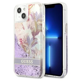 Guess GUHCP13SLFLSU iPhone 13 mini 5.4" violets cietais apvalks ziedu šķidrs spīdums