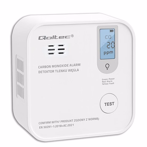 Qoltec 52577 Bezvadu oglekļa monoksīda (CO) sensors ar bateriju | sensora kalpošanas laiks 10 gadi | trauksme 85dB | LED