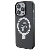 Karl Lagerfeld KLHMP15LHMRSKCK iPhone 15 Pro 6.1" melns/melns cietais apvalks ar gredzena statīvu Karl&Choupette Magnētiskais