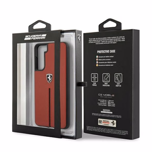 Viedtālruņa apvalks Ferrari FEOSIHCS21SRE S21 G991 sarkans/sarkans ciets apvalks Off Track ādas neilona strīpa