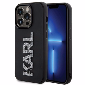 Karl Lagerfeld 3D gumijas spīdīgs logotips viedtālruņa apvalks iPhone 15 Pro Max - melns