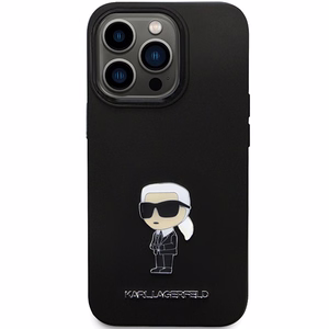 Karl Lagerfeld KLHCP14XSMHKNPK viedtālruņa apvalks iPhone 14 Pro Max 6.7" - melns silikona Ikonik metāla piespraude