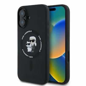 Karl Lagerfeld silikona viedtālruņa apvalks Karl&Choupette Heads Ring Magnētiskais iPhone 16 - melns