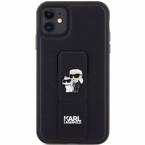 Karl Lagerfeld Gripstand Saffiano Karl&Choupette Pins чехол для iPhone 11 / Xr - чёрный