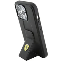 Ferrari Grip Stand Metal Logo apvalks iPhone 15 Pro Max – melns