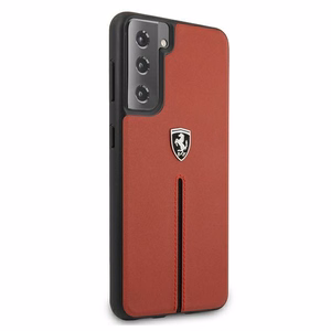 Viedtālruņa apvalks Ferrari FEOSIHCS21SRE S21 G991 sarkans/sarkans ciets apvalks Off Track ādas neilona strīpa