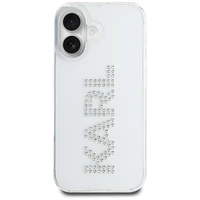 Karl Lagerfeld IML Rhinestones Logo viedtālruņa apvalks iPhone 16 - caurspīdīgs