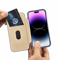 iCarer CE Premium ādas folio viedtālruņa apvalks iPhone 14 Pro Max magnētiskais atveramais ādas folio apvalks MagSafe gaiši violeta