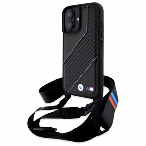 BMW M Edition Carbon Stripe & Strap Viedtālruņa apvalks Apple iPhone 16 - melns