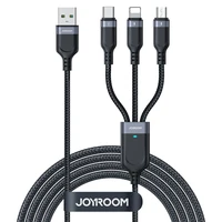 Joyroom S-A18 3in1 3,5A USB-A - Lightning+USB-C+MicroUSB kabelis 1,2 m - melns