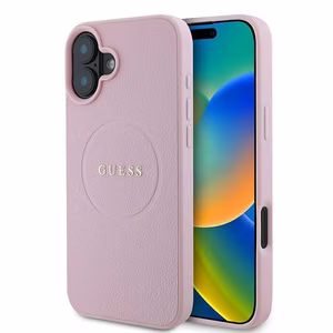 Viedtālruņa apvalks Guess Grūdēts zelta gredzens MagSafe iPhone 16 Plus - rozā