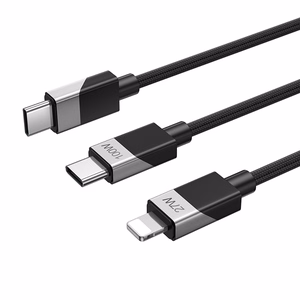 BWOO Braided 2-in-1 кабель USB-C - USB-C и Lightning 1m 100W/27W черный