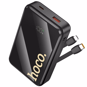 Portatīvais lādētājs Hoco 20000 mAh QC PD 22,5W ar iebūvētiem kabeļiem USB C + Lightning Q37A melns