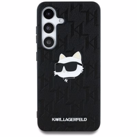 Viedtālruņa apvalks Karl Lagerfeld Ādas Monogramma Pin Logo Choupette Head Samsung Galaxy S25 melns