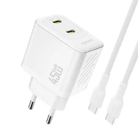 Dudao A28PCEU PD 45W GaN 2xUSB-C Wall Lādētājs with USB-C Kabelis - Balts