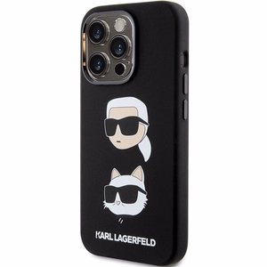 Karl Lagerfeld silikona viedtālruņa apvalks ar Karl&Choupette galvu iPhone 15 Pro - melns