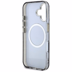 Guess Glitter Flowers Triangle Buttons Magnētiskais viedtālruņa apvalks iPhone 16 - melns