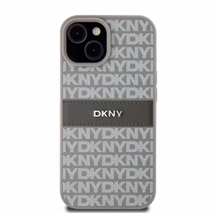 DKNY Ādas mono svītra un metāla logotips viedtālruņa apvalks iPhone 15 / 14 / 13 - bēšs