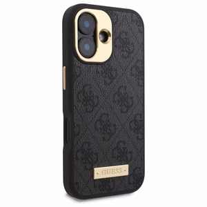 Guess 4G logotipa plāksnītes Magnētiskais iPhone 16 viedtālruņa apvalks – melns