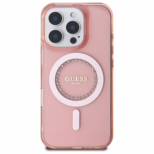 Guess IML Dārgakmeņi Magnētiskais viedtālruņa apvalks iPhone 16 Pro - rozā