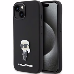 Karl Lagerfeld Silicone Ikonik Metal Pin maciņš iPhone 15 Plus / 14 Plus - melns