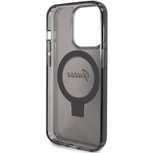 Guess viedtālruņa apvalks ar statīvu Ring Stand Script Glitter magnētiskais iPhone 15 Pro - melns