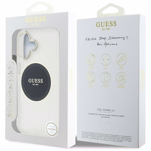 Guess IML Metal Colored Circle Classic Logo Magnētiskais viedtālruņa apvalks iPhone 16 - melns