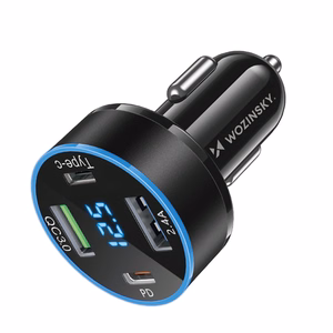 Wozinsky WDCCB automašīnas lādētājs ar ekrānu 50W 2xUSB-C / 2xUSB-A - melns