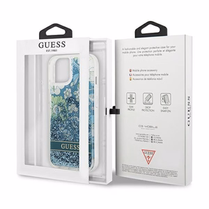 Guess GUHCP13MLFLSN iPhone 13 6.1" zaļš/zaļš cietais viedtālruņa apvalks ar ziedu šķidro spīdumu