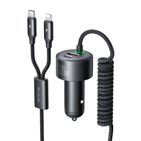 Mcdodo CC-0370 automašīnas lādētājs, USB-C, Lightning, 120W, ar ievilkamiem kabeļiem