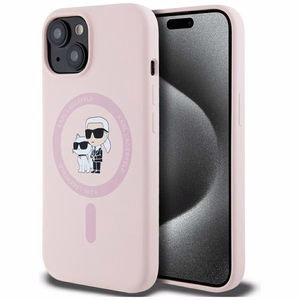 Karl Lagerfeld silikona Karl&Choupette Magnētiskais viedtālruņa apvalks iPhone 15 Plus - rozā
