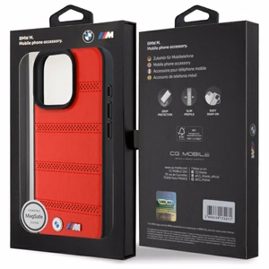 BMW M perforētās un šūtās līnijas magnētiskais viedtālruņa apvalks iPhone 16 Pro Max - sarkans