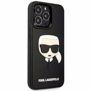Karl Lagerfeld KLHCP14LKH3DBK iPhone 14 Pro 6.1 melns cietais viedtālruņa apvalks 3D gumijas Karla galva