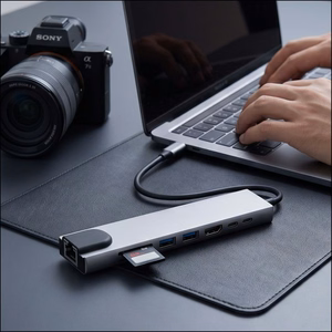 Tech-Protect HB09 USB centrmezgls 8in1 TYPE-C + USB-A 3.0 + USB-C 3.0 + HDMI 4K 60HZ + SD/TF + PD100W + RJ45 1000 MB/S - pelēks
