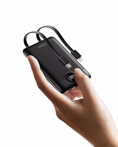 VEGER portatīvais lādētājs 10000 mAh ar iebūvētiem kabeļiem Type C / Lightning PD QC3.0 2A 22,5W C11 (W1170) melna