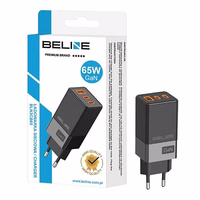 Beline Tīkla lādētājs 2x USB-C + 1x USB 65W melns (tikai galviņa) PD 3.0 + QC 3.0 BLN3CB65 GaN